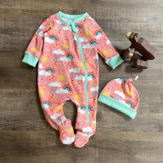 All In One Babygrow And Hat - Rainbows
