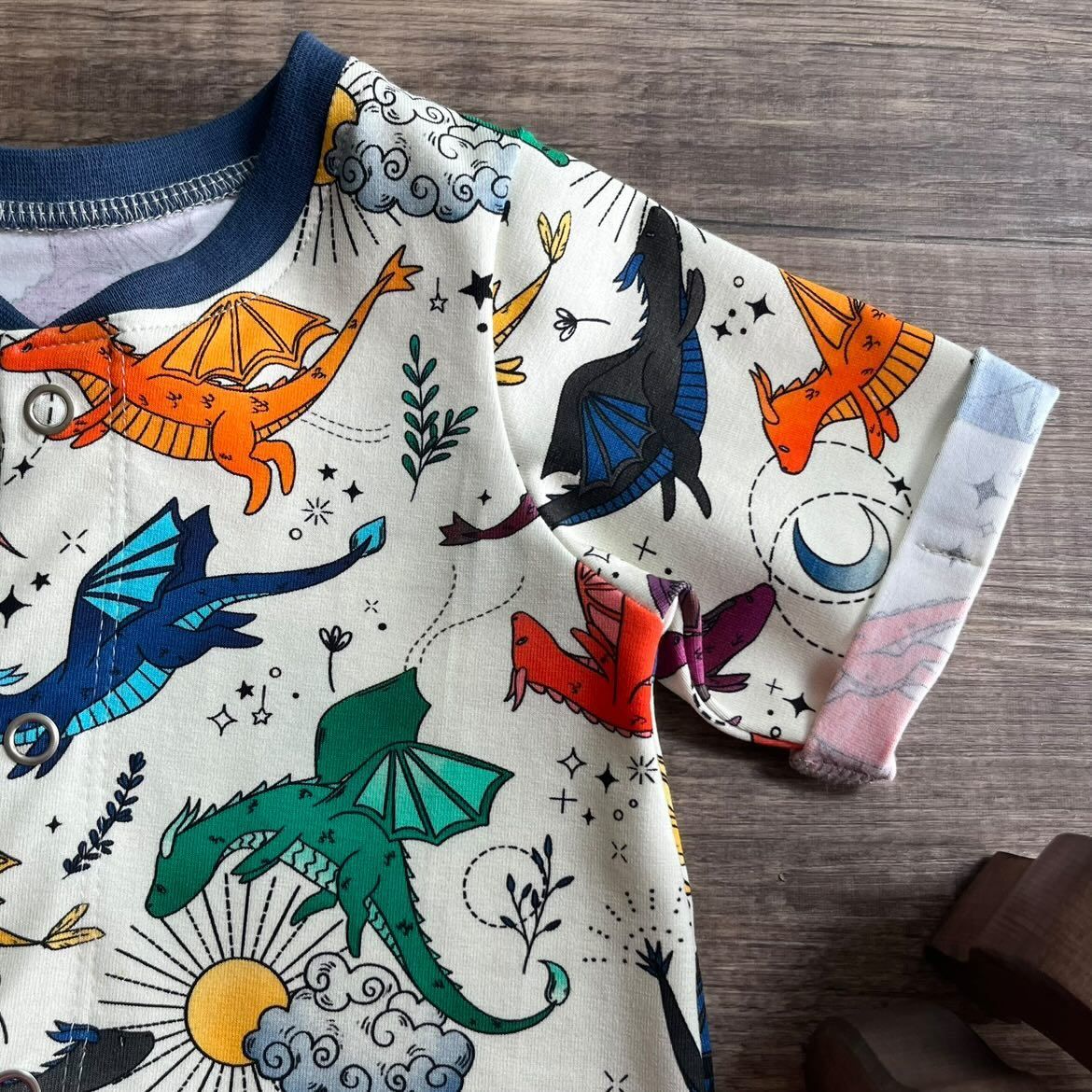 Short Popper-down Romper - Dragon
