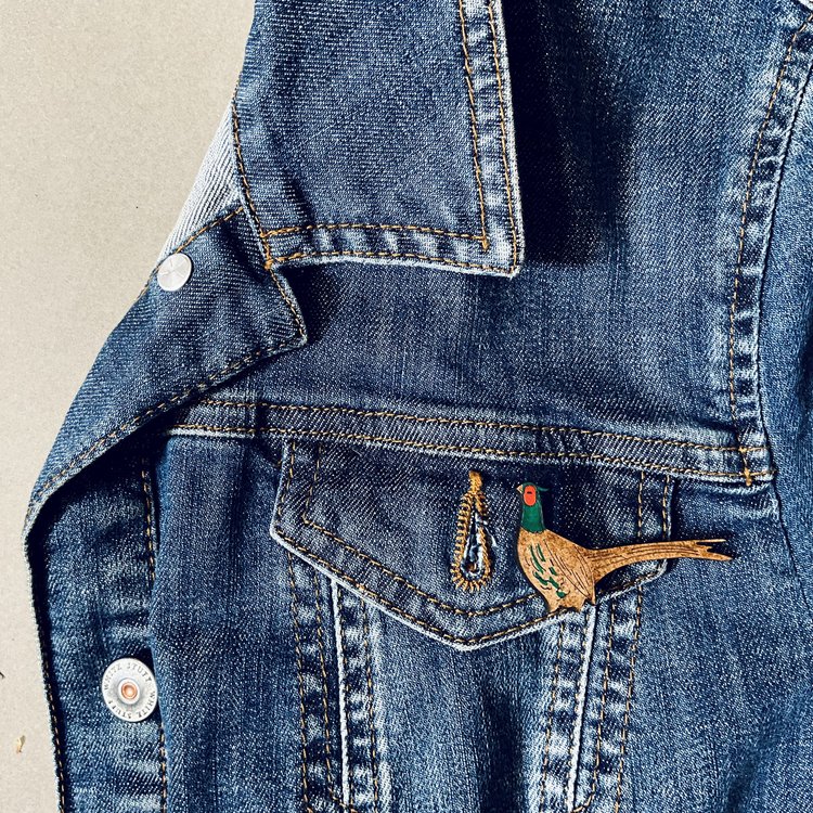 Pheasant Hand Painted Mini Pin Brooch