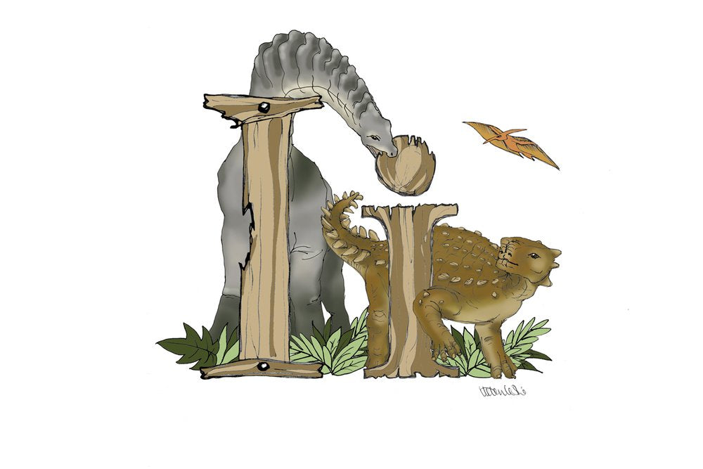 Dinosaurs Illustrated Initial Letter Print A5