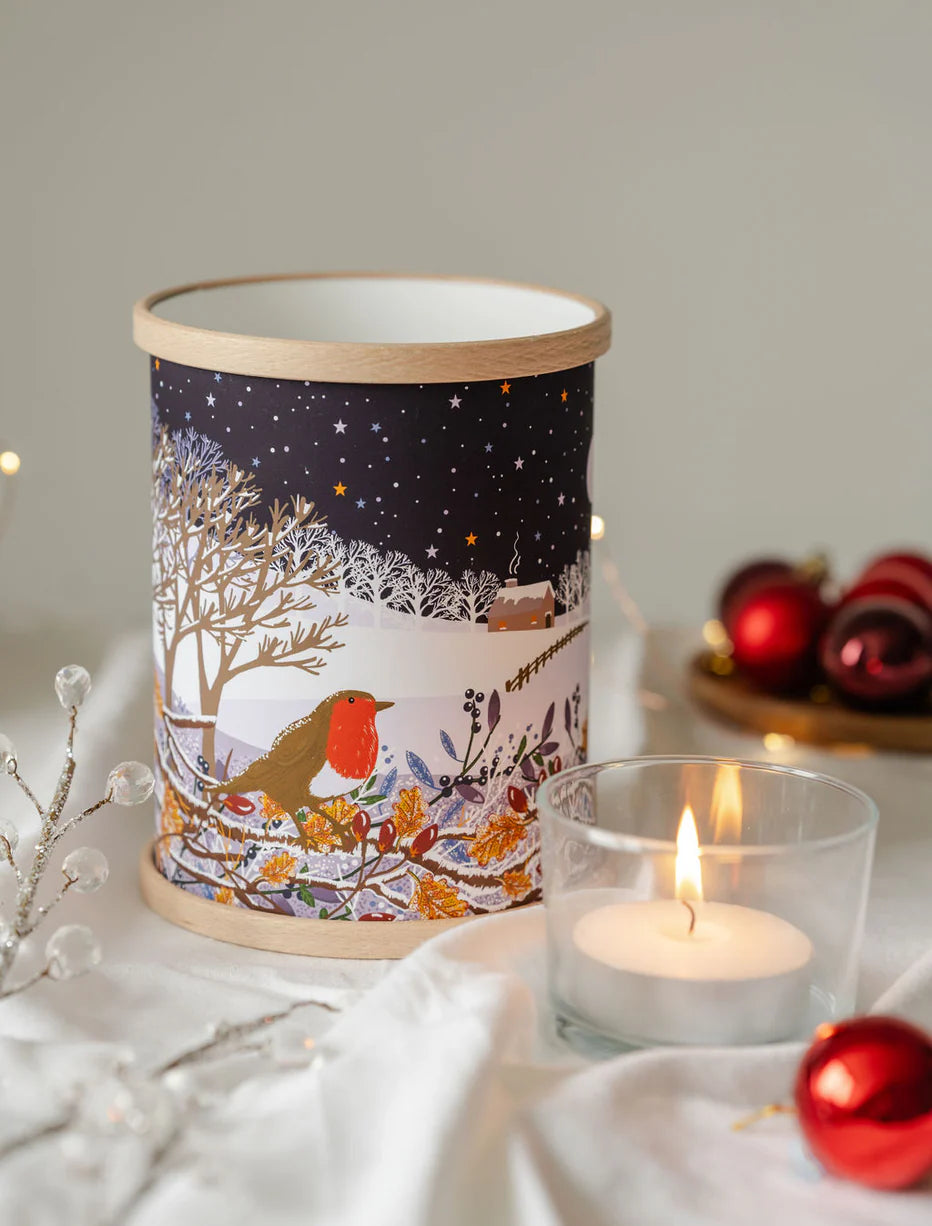 Robins In A Winter Landscape - Handmade Lantern