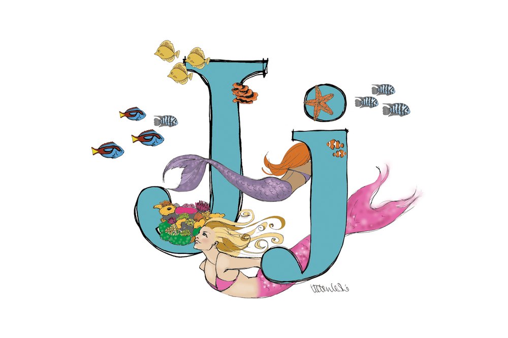 Mermaid Illustrated Initial Letter Print A5