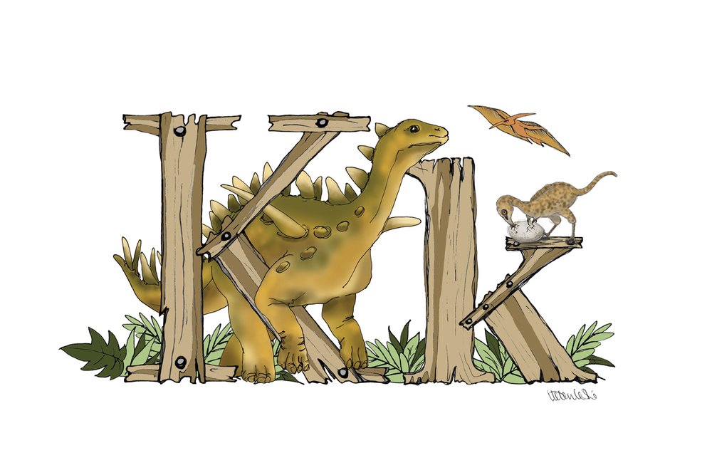 Dinosaurs Illustrated Initial Letter Print A5