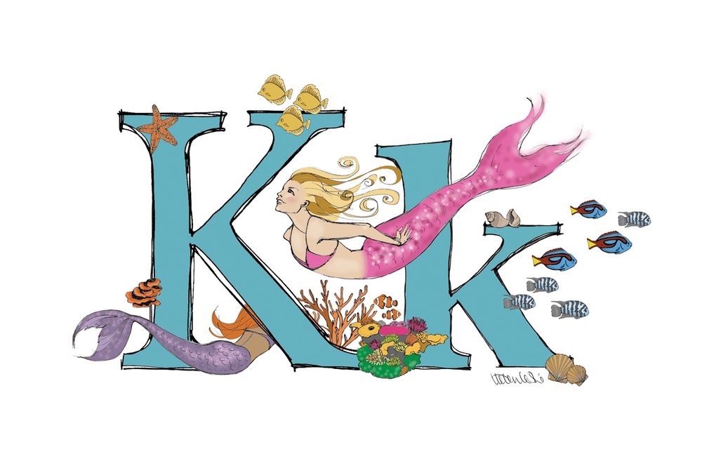 Mermaid Illustrated Initial Letter Print A5