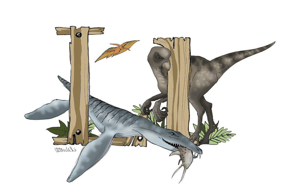 Dinosaurs Illustrated Initial Letter Print A5