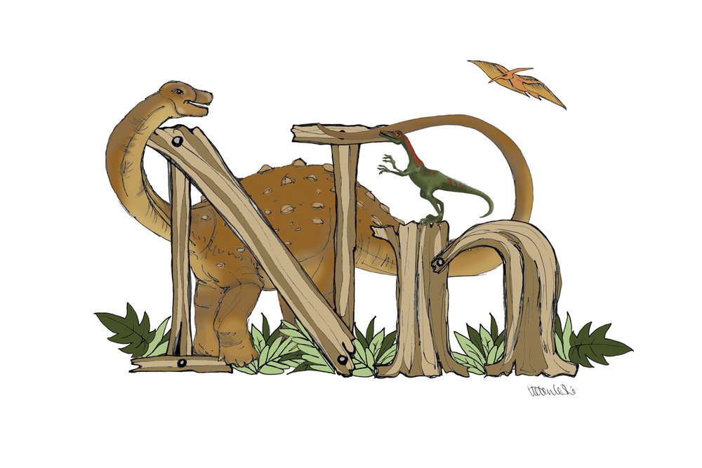 Dinosaurs Illustrated Initial Letter Print A5