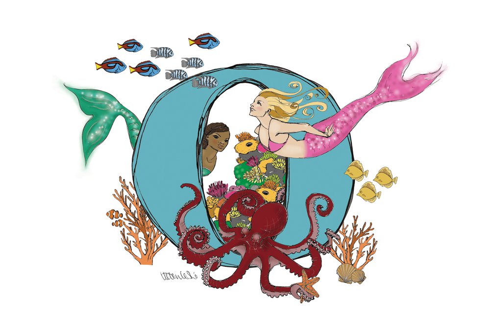 Mermaid Illustrated Initial Letter Print A5