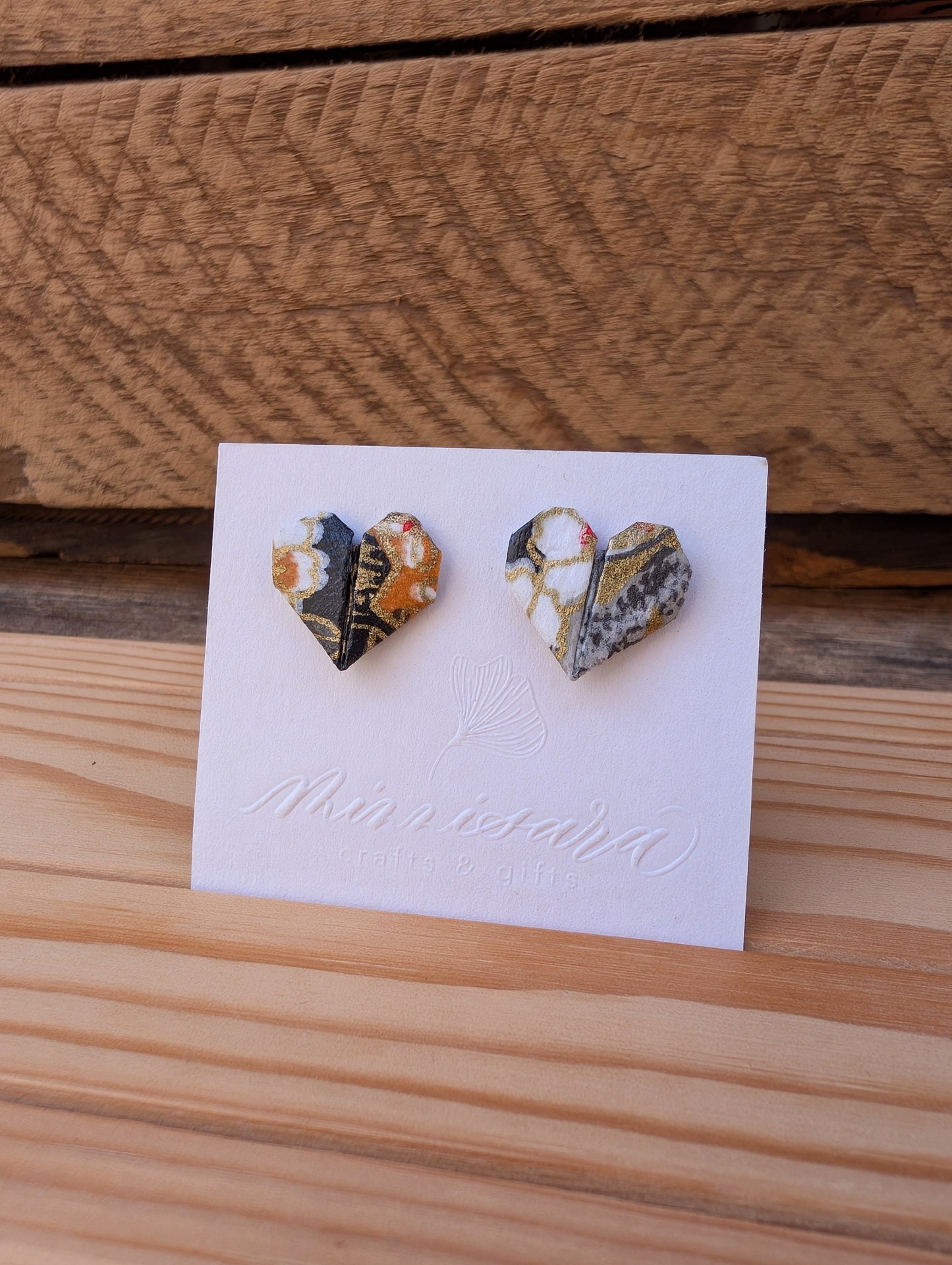Handmade Mini Origami Heart Stud Earrings