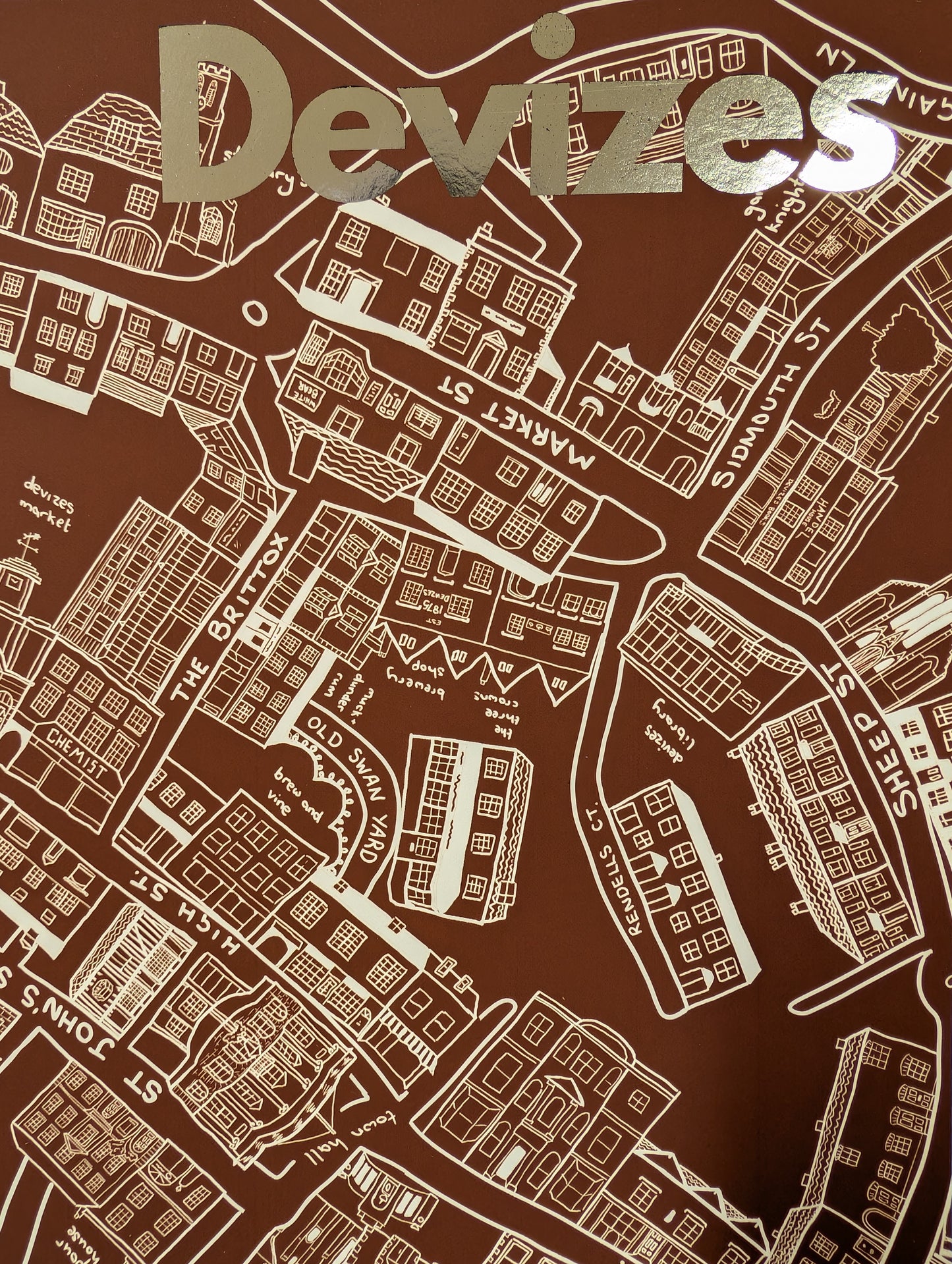 Illustrated Devizes Map Foiled Print