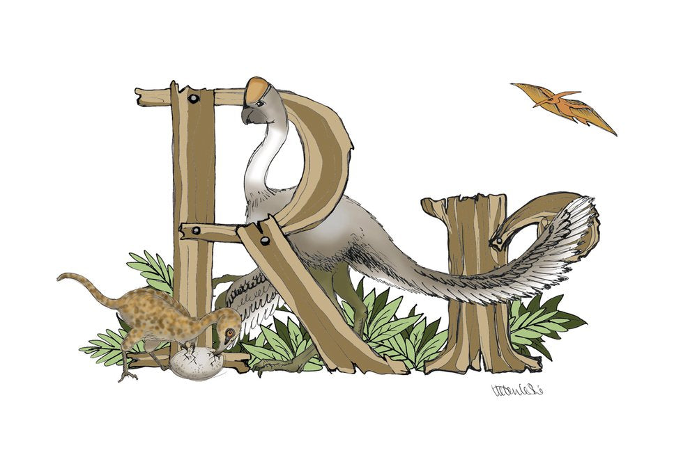 Dinosaurs Illustrated Initial Letter Print A5