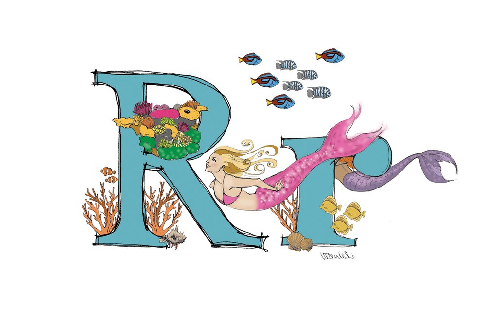 Mermaid Illustrated Initial Letter Print A5