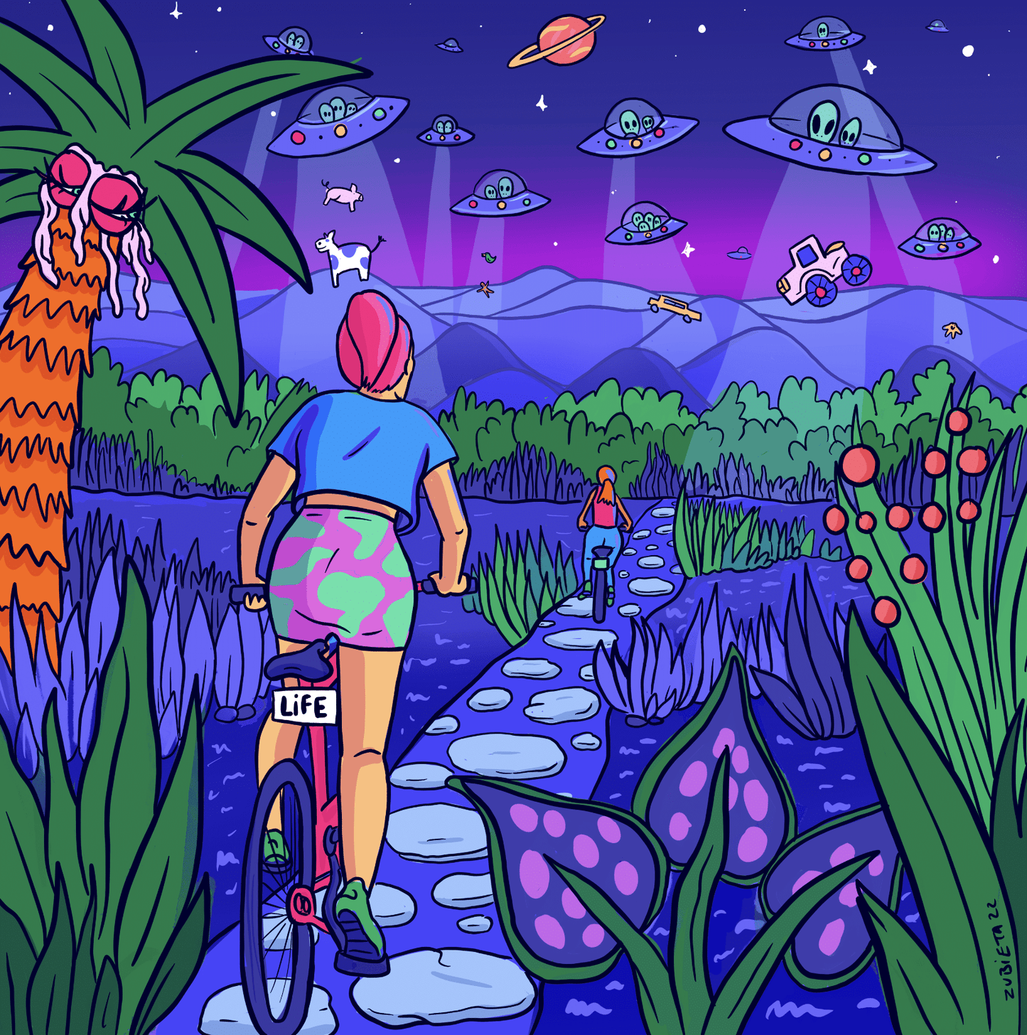 A Bike Ride Into Space Square Print