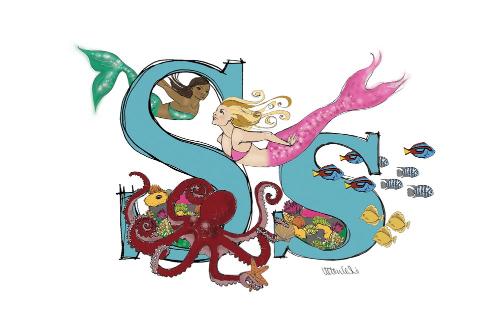 Mermaid Illustrated Initial Letter Print A5