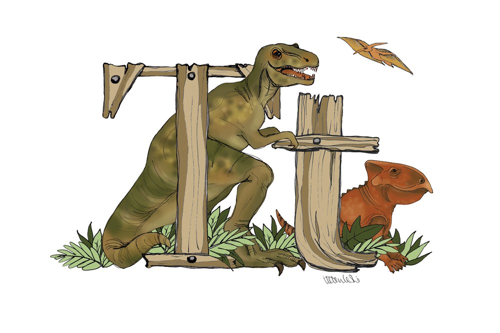 Dinosaurs Illustrated Initial Letter Print A5