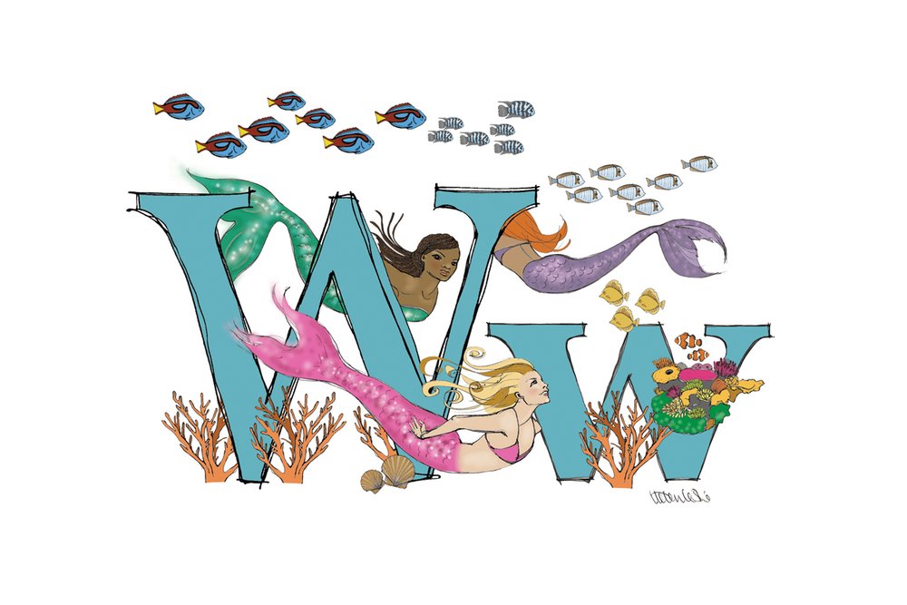 Mermaid Illustrated Initial Letter Print A5