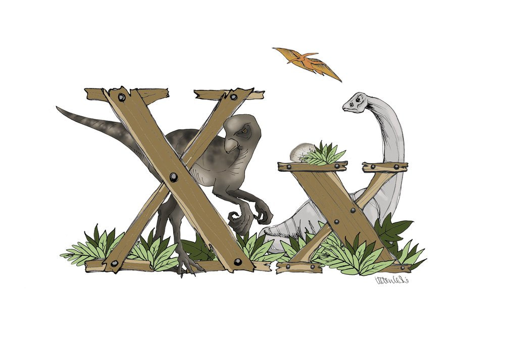 Dinosaurs Illustrated Initial Letter Print A5