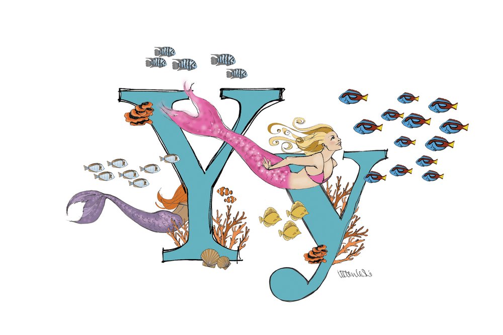 Mermaid Illustrated Initial Letter Print A5