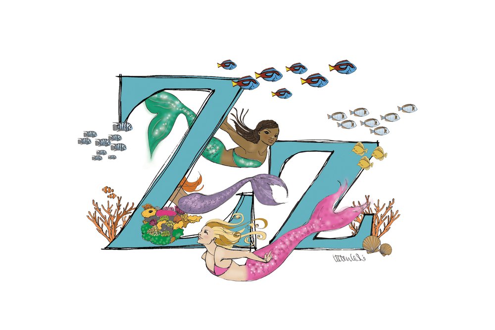 Mermaid Illustrated Initial Letter Print A5