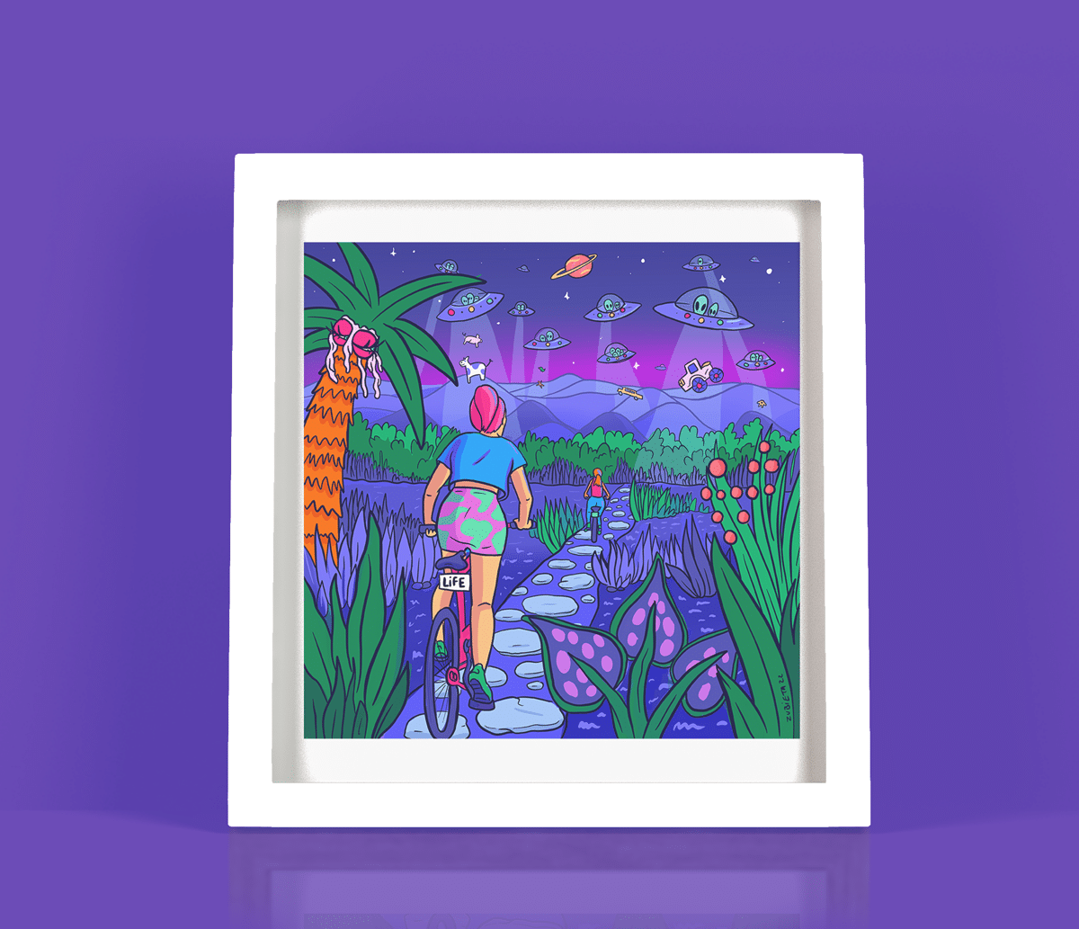 A Bike Ride Into Space Square Print
