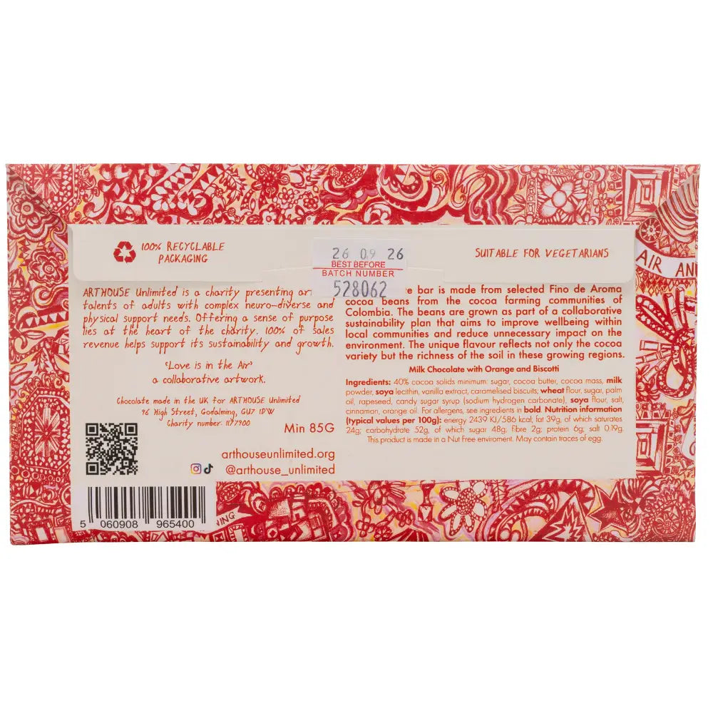 Milk Choc With Orange & Biscotti 'Love Is In The Air' Bar