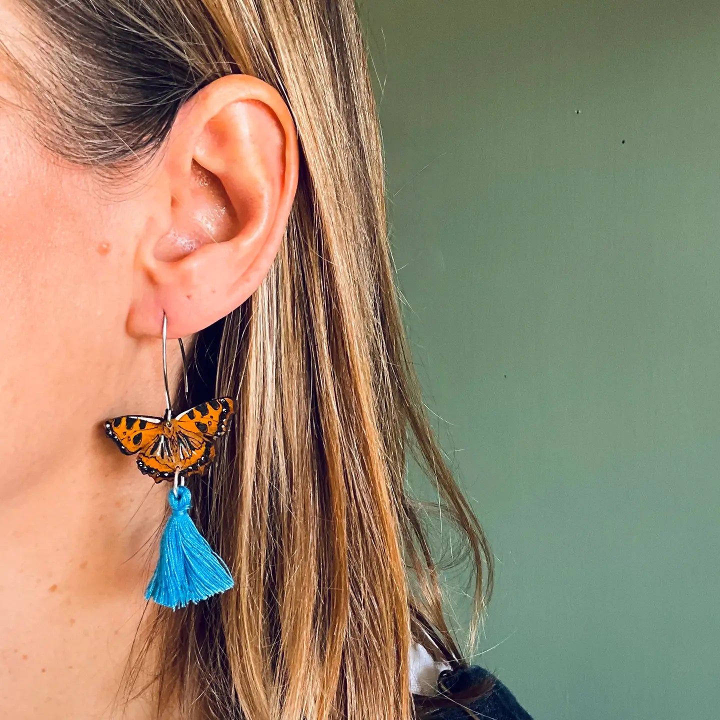 Tortoiseshell Butterfly Tassel Earrings