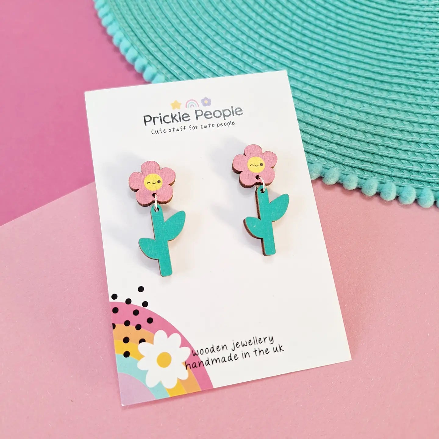 Pink Happy Daisy Dangle Earrings