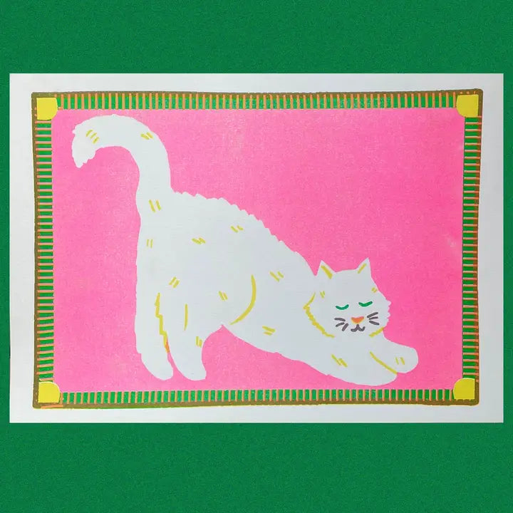 White Cat Risograph Print - A4