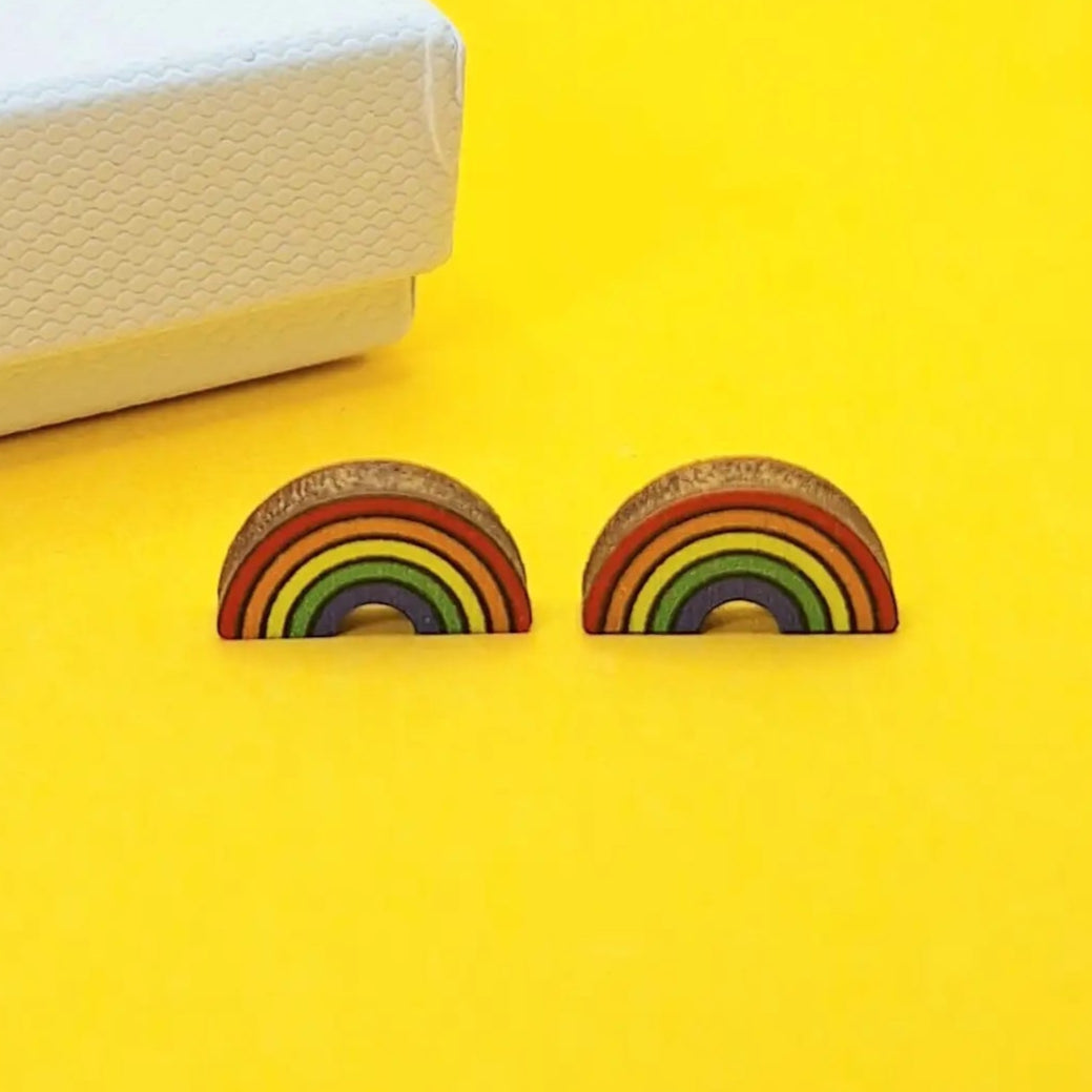 Wooden Rainbow Stud Earrings