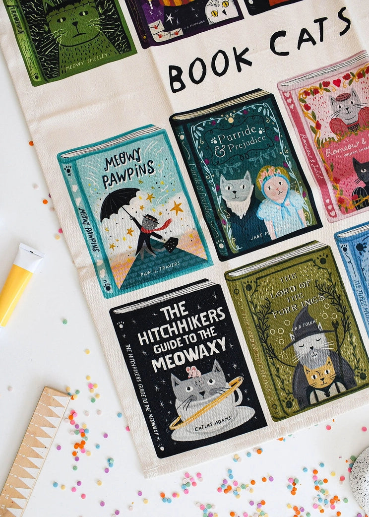 Book Cats Tea Towel