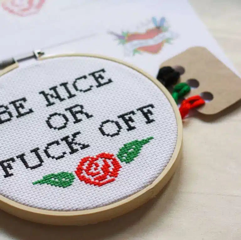 Be Nice Or Fuck Off Cross Stitch Kit