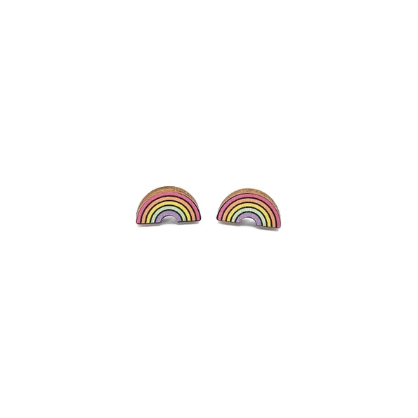 Pastel Wooden Rainbow Stud Earrings