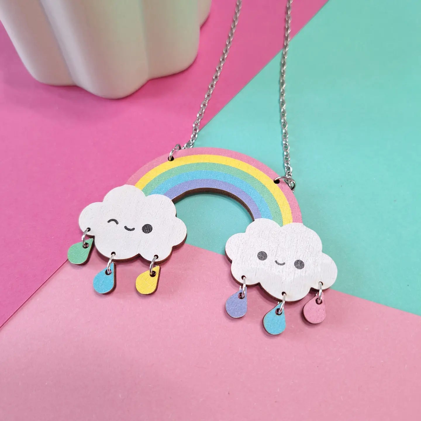 Wooden Rainbow Statement Necklace