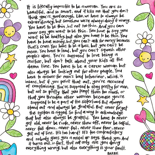 Gloria's Speech from the Barbie Movie A4 Print