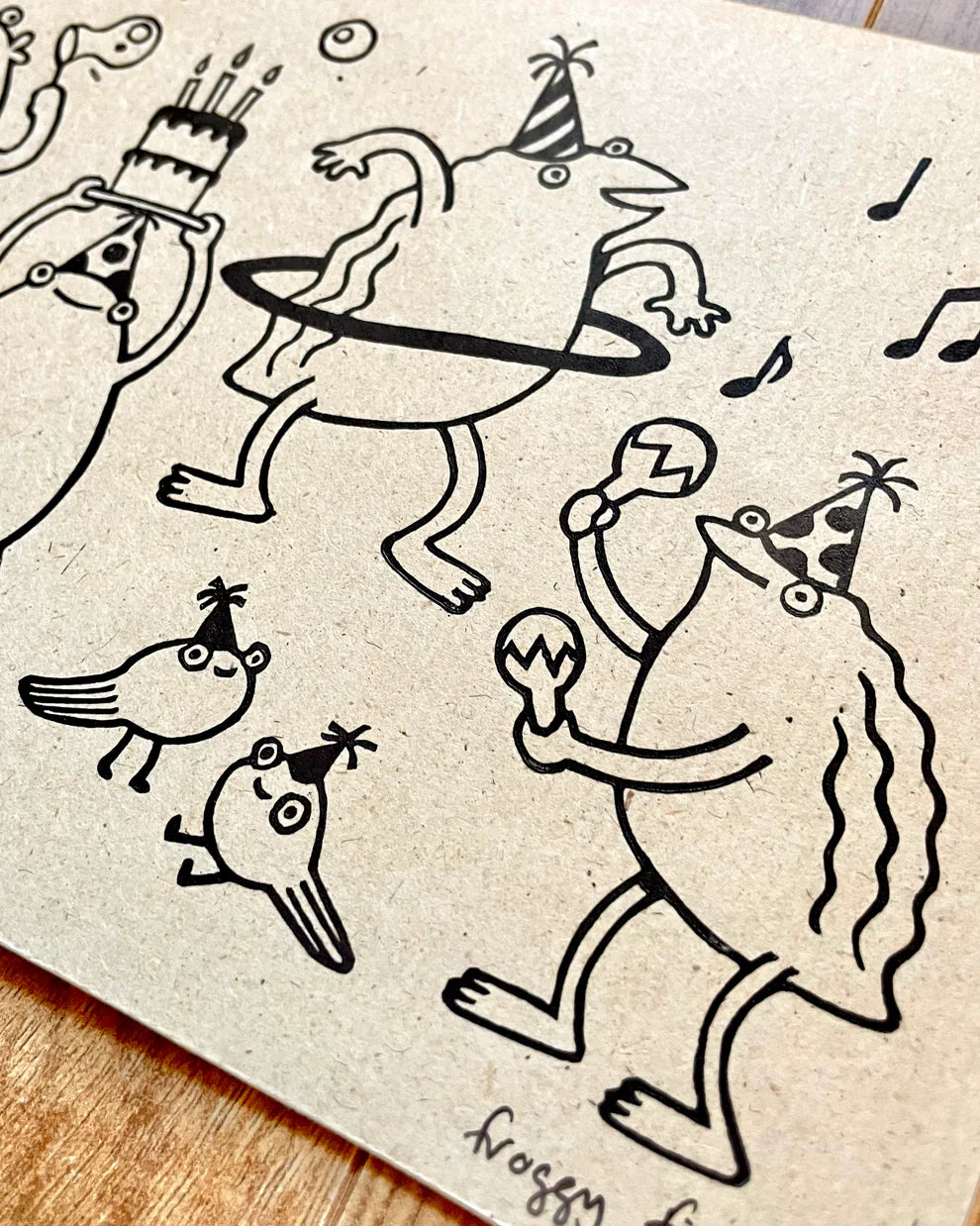 Froggy Fiesta A5 Lino Print