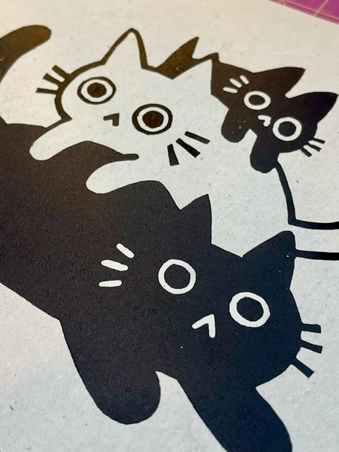 Cat Stack A5 Lino Print