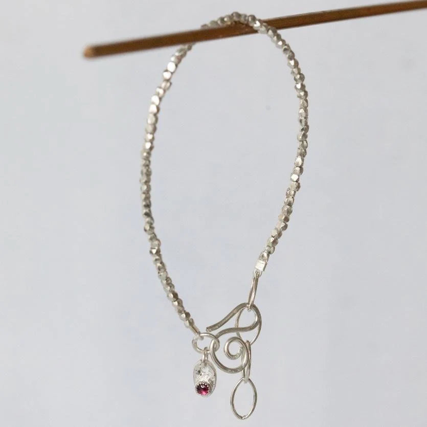 Sterling Silver Mini Nugget Bracelet With Amethyst