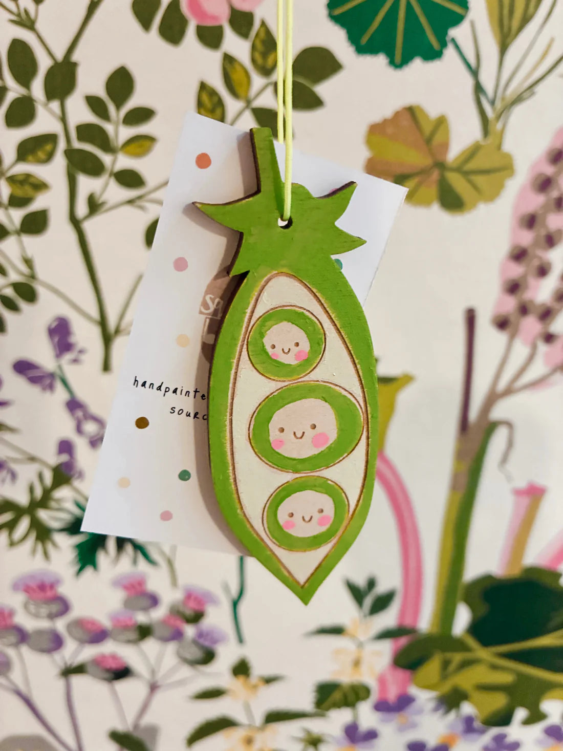 Hand Painted Peapod Wooden Decoration