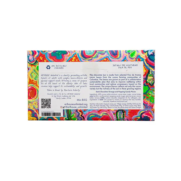 Dark Chocolate Orange & Popping Candy Pieces 'Rhino In Bloom' Bar