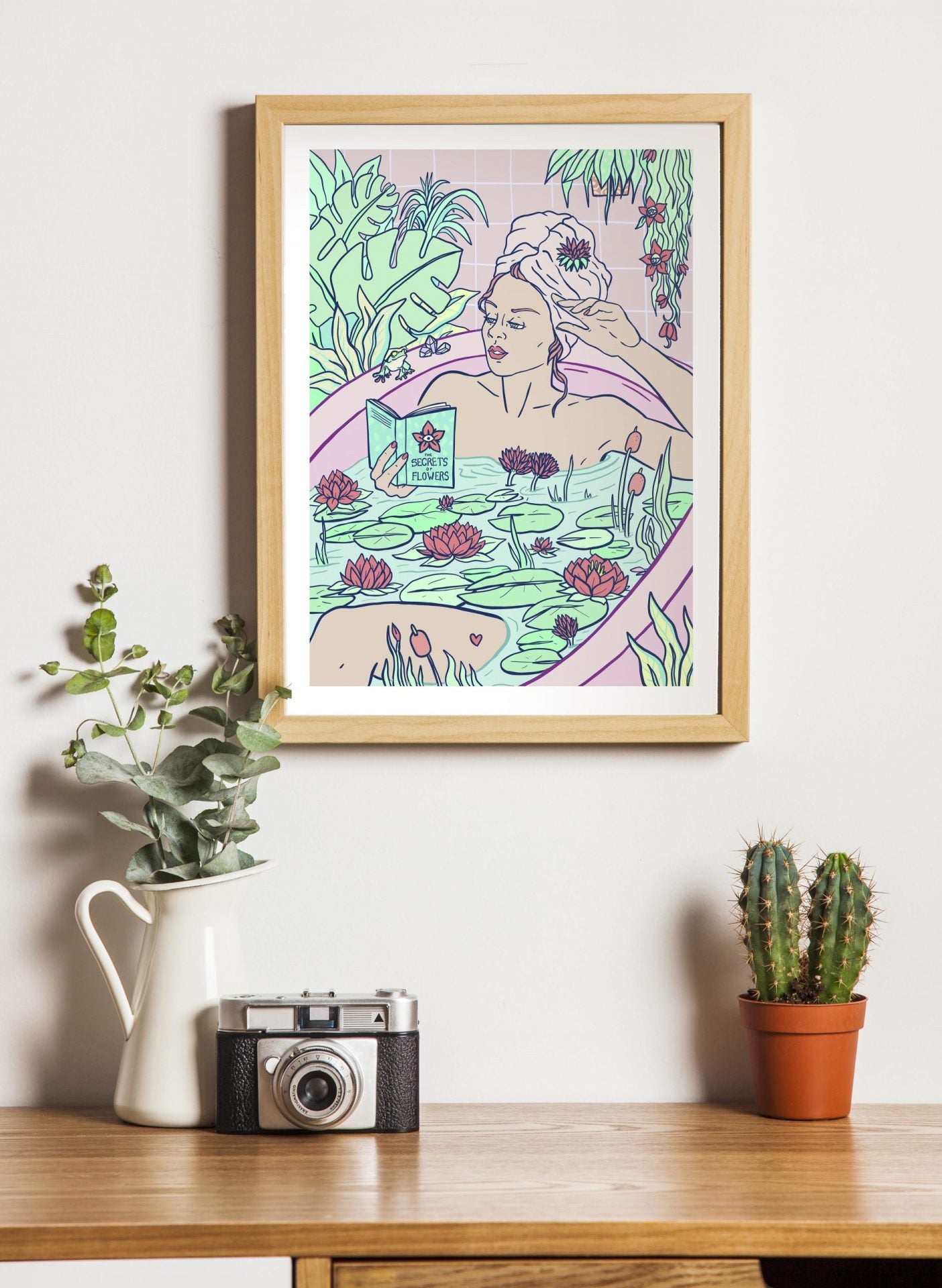 'Flowers, Bath And A Lily Pond' A5 Print