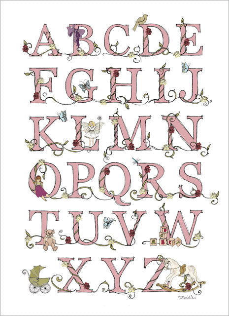 A3 Vintage Rose Alphabet Print (Unframed)