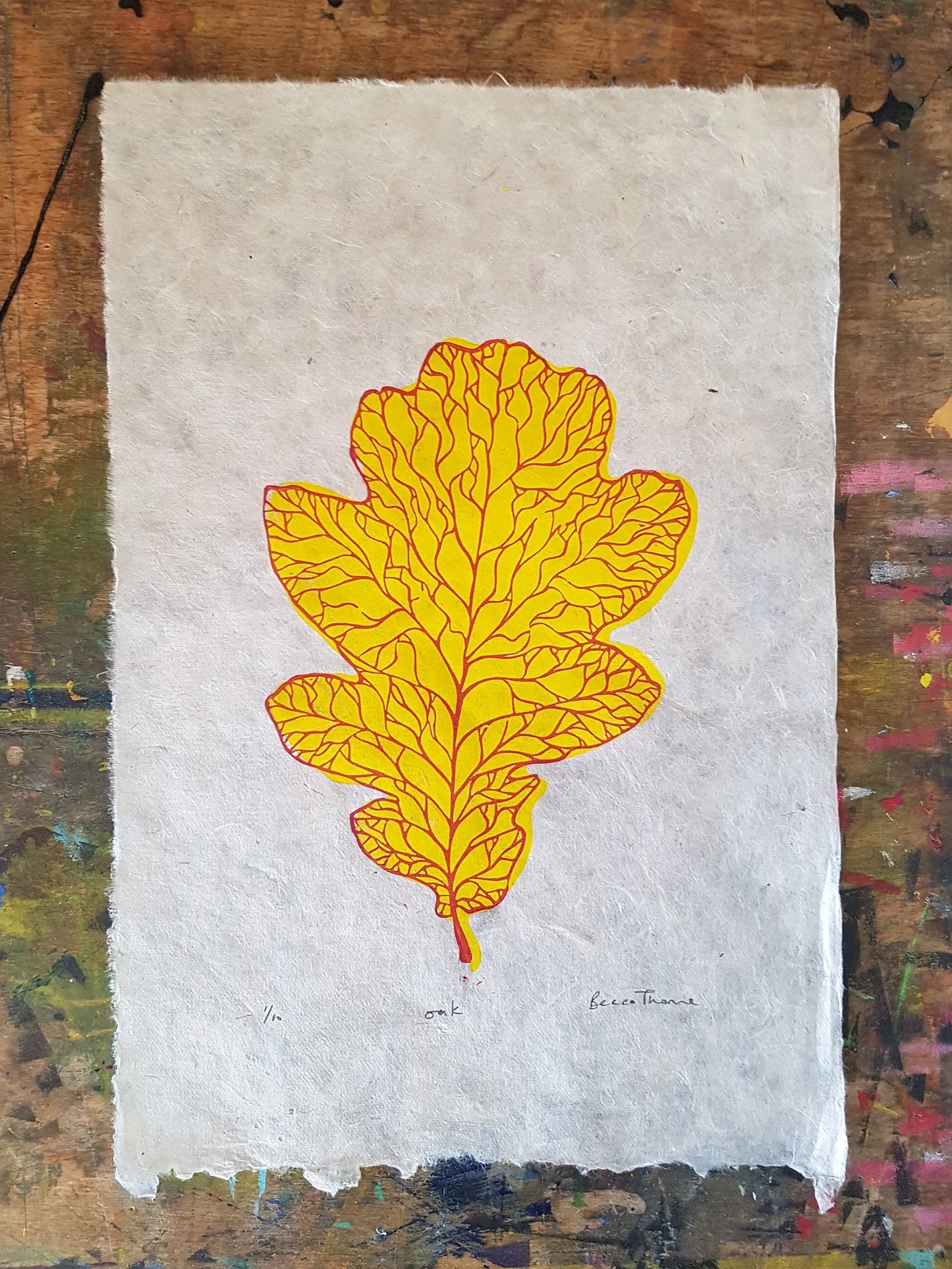 Oak Leaf Original Linocut Print