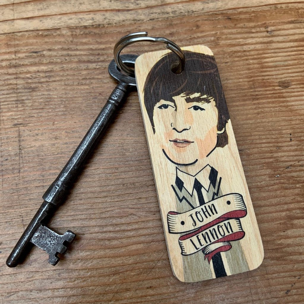 John Lennon Wooden Keyring