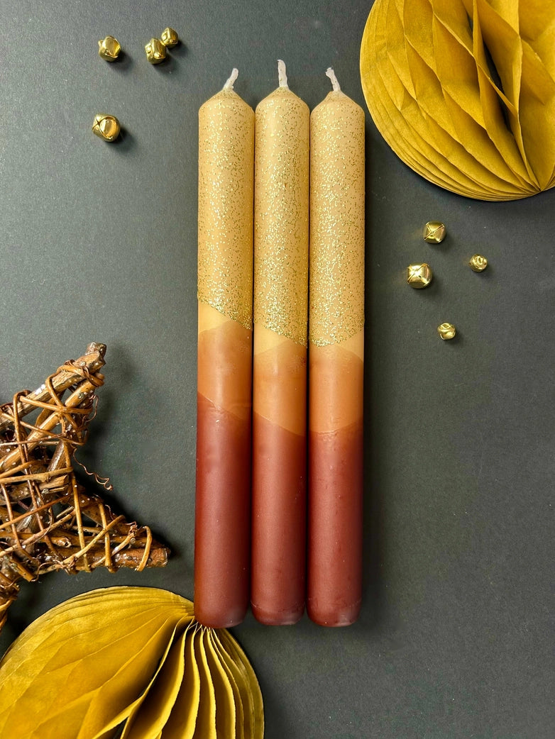 Cosy Caramel Dip Die Dinner Candles - Set Of 3