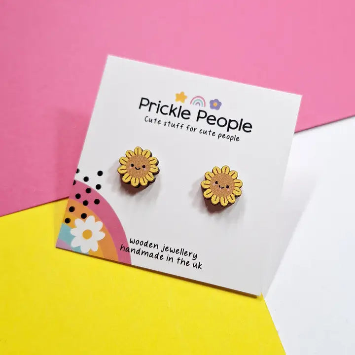 Sunflower Wooden Flower Stud Earrings