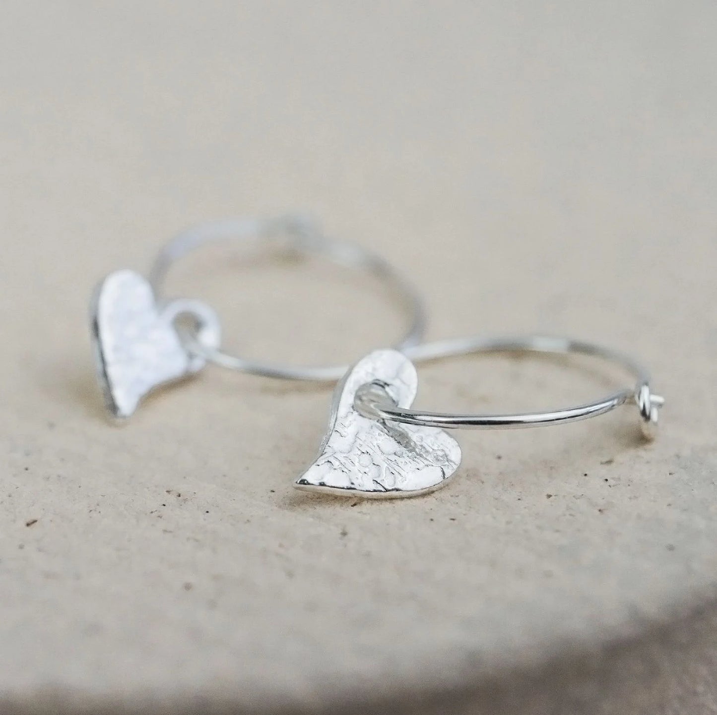 Tilted Heart Sterling Silver Hoop Earrings