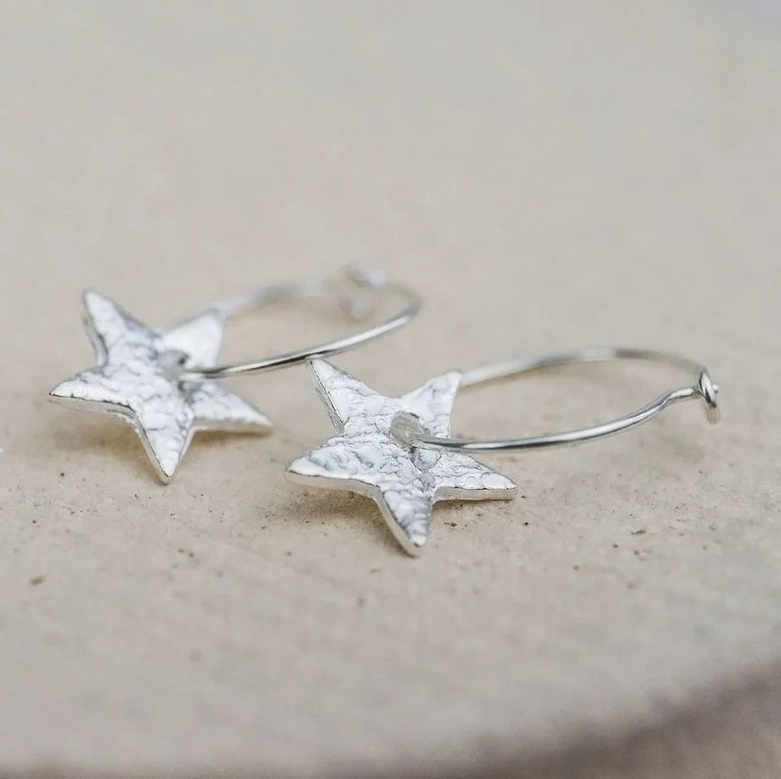 Star Sterling Silver Hoop Earrings