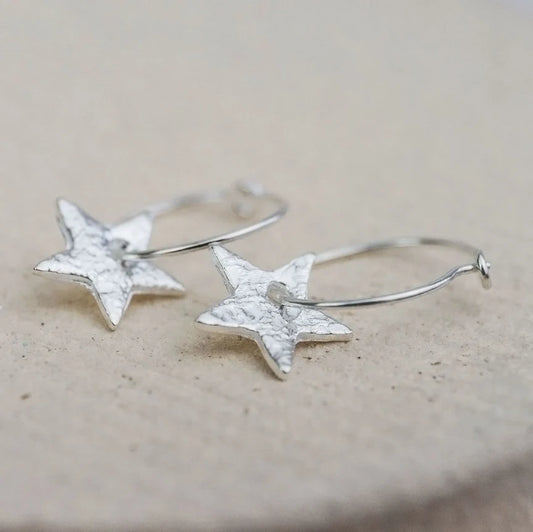 Star Sterling Silver Hoop Earrings