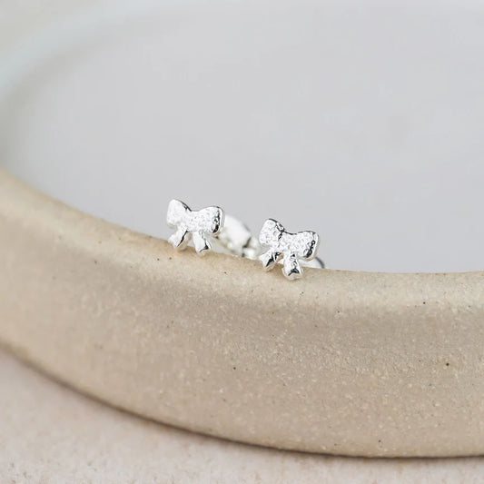 Bow Sterling Silver Mini Stud Earrings