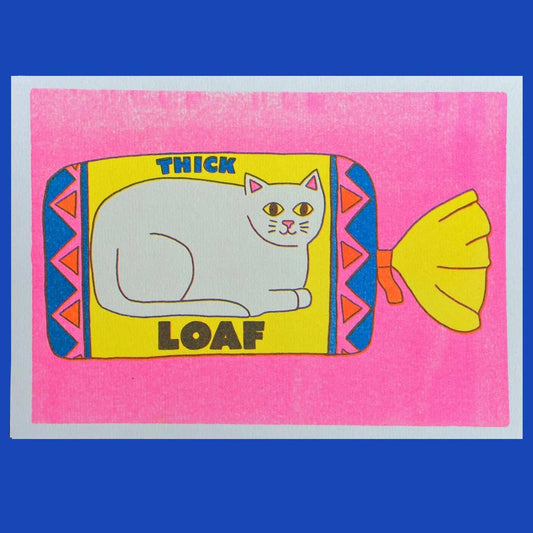 Thick Loaf Cat Bread Risograph Art Print - A5