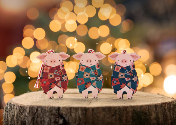 Pigs In Blankets Wooden Christmas Decoration - 2 Colours Available